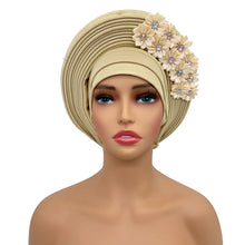 2024 New African Headtie Turban Nigeria Head Ties with Flowers Already Made Auto Gele Women Head Wraps for Wedding Party