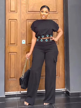 Summer Fall Short-sleeve Trousers Women's 2-piece Set Pullover Tops Elasticated Straight-leg Trousers Casual Fashion Suits Women