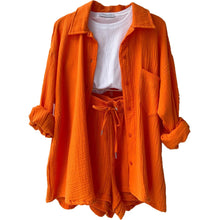 Women's Short Sets 2 Pcs Sale Grass Green Loose Button Cardigan Blouse Coats & Drawstring Wide Leg Loose Short Pant Suits