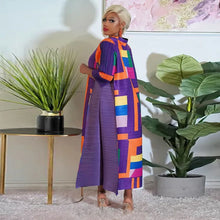 2023 Fashion African 3/4 Sleeve Polyester Plus Size O-Neck Pleated Long Dress Dashiki African Clothes African Dresses for Women