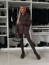 2024 Autumn and winter new casual loose solid color printed hoodie set home clothing 2-piece pantsuit women's clothes