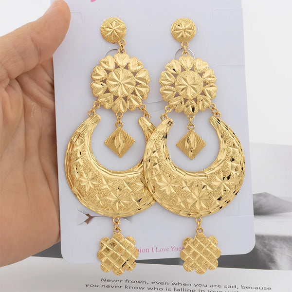 18K Gold Plated Luxury Drop Earring For Wedding African Party Banquet Jewelry Gift Dubai Big Copper Tassel Earrings Daily Wear