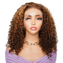Double Drawn 300 Density Pixie Curl 13x4 Lace Front Wig Brown Ginger Human Hair Wig For Women Pre-Plucked Transparent Lace Front Human Hair Wig