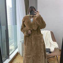 Women's Fashionable Belt Long Thick Warm Faux Fox Fur Jacket