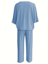 Cross border Europe and America 2025V collar bat sleeve casual loose wide leg pants set for women