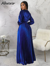 Mlaiscsr Elegant Wedding Guest Pleated Long Dress Women V Neck Lantern Sleeves Sashes Big Swing Sexy Birthday Party Evening Robe