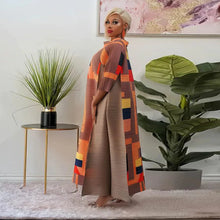 2023 Fashion African 3/4 Sleeve Polyester Plus Size O-Neck Pleated Long Dress Dashiki African Clothes African Dresses for Women