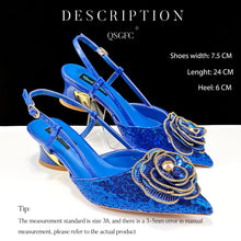 QSGFC Shiny Gold Color Shoes and Bag Elegant Handbags and Medium Heel Shoes Beautiful Handmade Flowers For Wedding Party