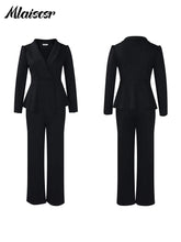 Mlaiscsr Office Lady Two Pieces Set Elegant Long Sleeves Tops and Wide Leg Straight Leg Pants Women Work Wear Business Suit 2025