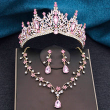 Baroque Wedding Crown for Bride 3-pack Tiara Earrings Necklace Bridal Jewelry Set Champagne Crystal Costume Party Birthday Gift