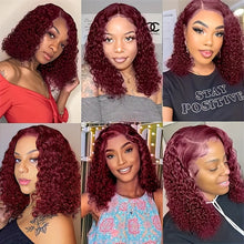 Burgundy 99J Deep Wave Short Bob Wigs 100% Human Hair Wig Water Curly Wig Baby Hair 13x4 Lace Front Human Hair Bob Wig For Women