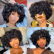 99J burgundy Fumi Curly Bob Wig Bouncy Pixie Cut Wig Highlight Full Machine Egg Curls Curly Human Hair Wigs for Women With Bangs