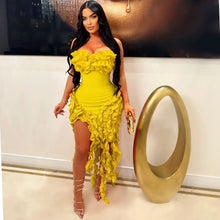 Women Strapless Ruffles Tassel Splicing Irregular Birthday Bodycon Midi Maxi Dress 2025 Even Sexy Party Dresses Vestidos
