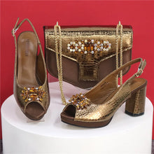 2025 Fashion Open Toe Women Strange Heels Bigger Size Fashion Rhinestone Decoration Purple Shoes And Bag Set Party Bag