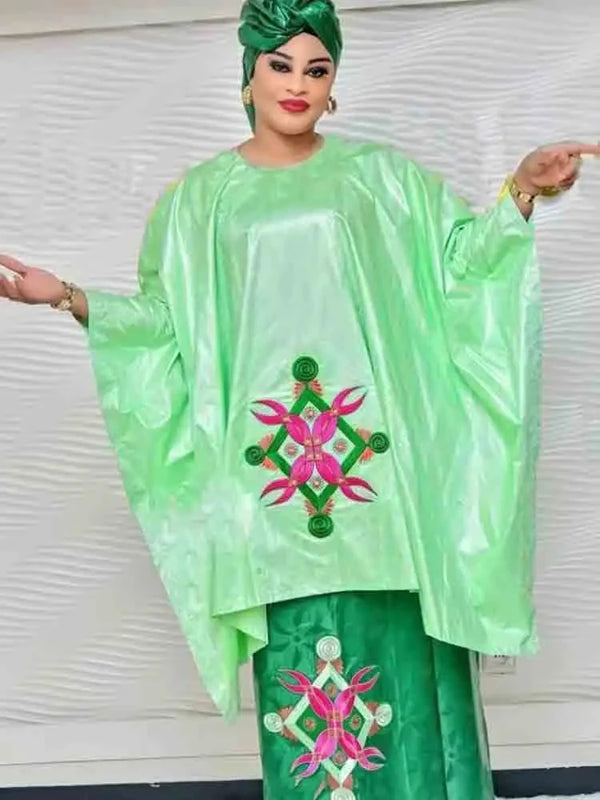 2 PCS Set Bazin Riche Long Dresses Printed Bazin African Wedding Party Prom Boubou Brocade Skirt And Top Printed Dashiki Robe