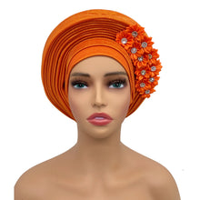 2024 New African Headtie Turban Nigeria Head Ties with Flowers Already Made Auto Gele Women Head Wraps for Wedding Party