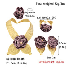 Gold Plated Purple Big Flower Necklace Earrings Bracelet Ring Set  for Women Weddings Party Luxury Jewelry Set for Dubai Bridal