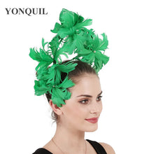 Elegant Women Wedding Hair Fascinator Accessories Headband Bridal Party Show Headwear Fancy Blue Feather Flower Hair Accessories