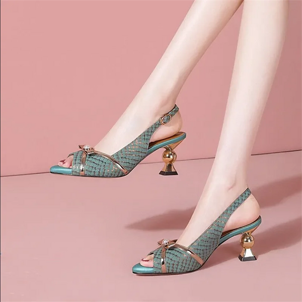 High Heels Women's Sandals Soft Leather Fish Mouth Shoes Summer New Ladies Shoes Fashion Women Sandal Bow hollow Female Shoe