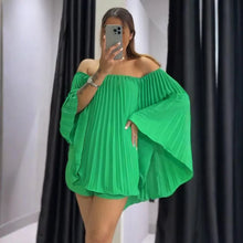 Women's Sexy One Shoulder Pleated Chiffon Long Sleeve Shorts 2 Piece Fashion Loose Shawl Sleeves Elegant Female Beach Shorts Set
