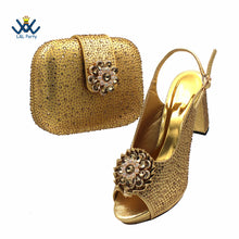 2022 Sweet  Special Design Women Crystal Style African Ladies Party Shoes Matching Bag in Magenta Color