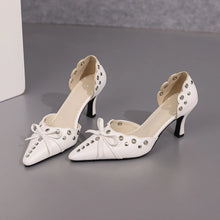 Summer Women Rivet Air Holes High Heel Sandals Commuter Design Pumps Cute Bow Heels Lady Fetish Sweet Wedding Pointy Shoes