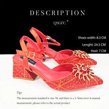 QueenaYan African Ladies Elegant Pointed Toe Shoes with shiny Metal Stand Bag Women Party Shoes or Commuting Shoes and Bag Set