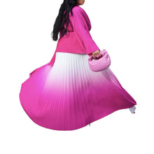 CM.YAYA Gradient Women's Set Full Sleeve Belt Blouse Shirt and Pleated Long Skirts Suit Street Two 2 Piece Set Outfit Tracksuit