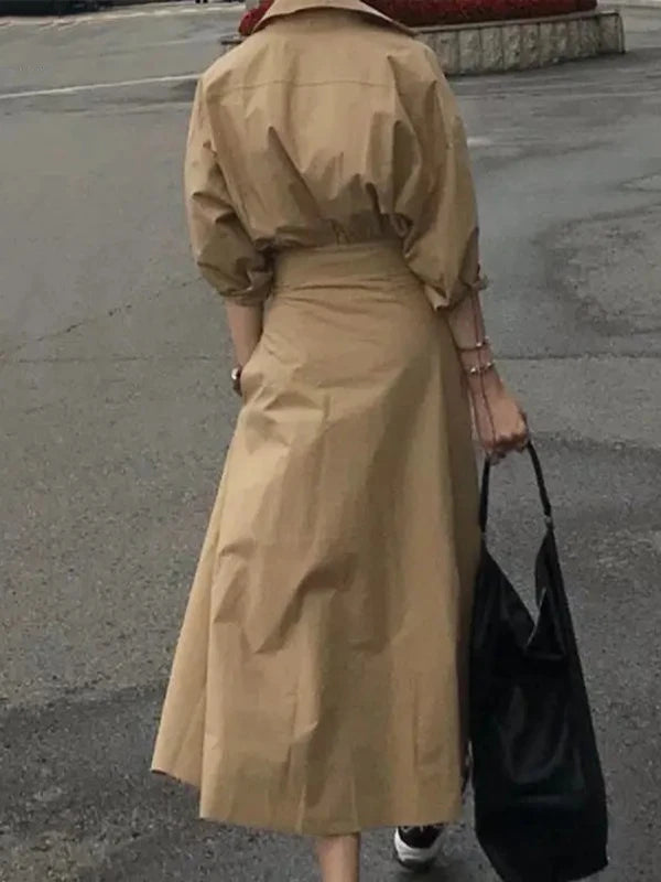 Modigirl Women Summer Long Dresses 2025 Spring Fall Clothes Blue Puff Sleeves Botton Simple Casual Maxi Shirts Dresses for Women