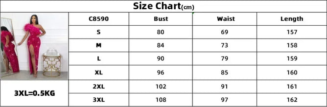 One Shoulder Feather Sequin Prom Long Slit Dress Party Evening Gowns Elegant Luxury Celebrity Night Club Sexy Bodycon Dresses