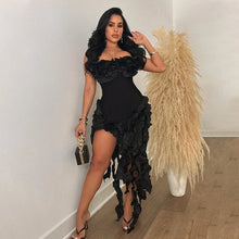 Women Strapless Ruffles Tassel Splicing Irregular Birthday Bodycon Midi Maxi Dress 2025 Even Sexy Party Dresses Vestidos