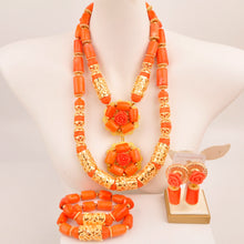 Natural coral beads orange necklace set for stylish Nigerian wedding couple African jewelry