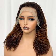 Double Drawn 250% Density Ombre 18 Inches Water Wave Curly Human Hair Wigs 13x4 Transparent Lace Frontal Hair Wig for Women
