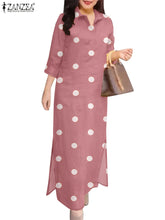 Eleagnt Polka Dot Women Dress Plus Size Summer Sundress 2025 ZANZEA Fashion Lapel Neck 3/4 Sleeve Baggy Work Vestidos Robe Femme