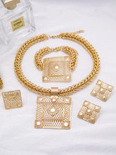 African Women 18K Gold Plated Jewelry Sets Gold Geometry Pendant Necklace Earrings Indian Wedding Party Jewelry