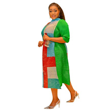 2023 Fashion African 3/4 Sleeve Polyester Plus Size O-Neck Pleated Long Dress Dashiki African Clothes African Dresses for Women