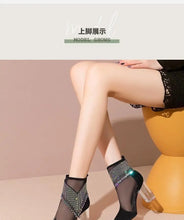 Rubber Soled Dance Boots Women 2025 Spring Pointy Rhine-diamond Tassel High Heel Mesh Latin Jazz Modern Dance Shoes Stage Show