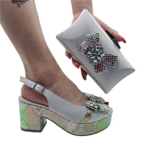 Summer Italian Latest Design Ladies Luxury Rhinestone High Heel Shoes and Bag Set To Go To Wedding Christmas Party Wear