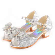 Summer Girls Sandals With Heel Fashion Rhinestone Shiny Glitter Shoes Children Princess Bowtie Dancing Shoes H876