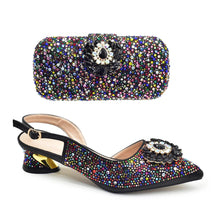 New Italian Shoe and Bag 2024 High Quality Luxury Full Diamond Italian Shoes and Bags Matching Set Decorated with Rhinestone