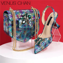 2025 New Yellow Color Thin Heels Pointed Toe Crystal Design Ladies Shoes Matching Bag Set For Women Weeding Party Pump