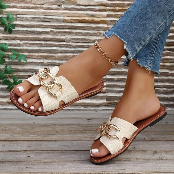Women Luxury Decor Slide Sandals Beige Brown 2025 Summer Outdoor Fashion Elegant Sexy Casual Party Flats Office Mujer zapatos