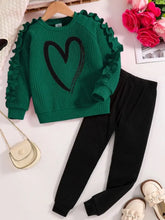 Spring and Autumn children fashion sports set girls sweater + casual pants two-piece girls cartoon heart printed clothing
