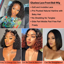 Glueless Loose Water Wave HD Lace Frontal Bob Wigs Human Hair Pre Plucked Short Wavy Curls Wigs For Women Brazilian Wear To Go
