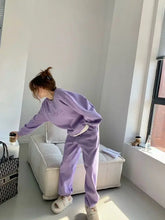 Women's Purple Sports Suit Spring And Autumn 2023 New Casual Fashion Style Loose Long Sleeve Sweater Tops Pants 2 Two Piece Set