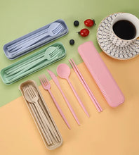 Tableware Spoon Fork Chopsticks Knife Cutlery with Box for Children Adult Travel Portable Wheat Straw Tableware