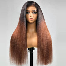 Yaki 26 inch 180Density Soft Long Ombre Blonde Kinky Straight Lace Front Wig For Women With BabyHair Preplucked Natural Hairline