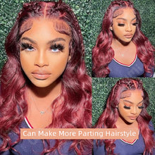 Women's HD Transparent Pre Plucked 13x4 Burgundy 99J 200% Density Body Wave Short Bob Lace Frontal Human Wigs