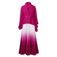 CM.YAYA Gradient Women's Set Full Sleeve Belt Blouse Shirt and Pleated Long Skirts Suit Street Two 2 Piece Set Outfit Tracksuit