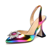 Rainbow Color Women Sandals Elegant Pointed Toe Sun Style Rhinestone High Heels Weeding Shoes Spike Heel Pumps Sandals Drop Ship